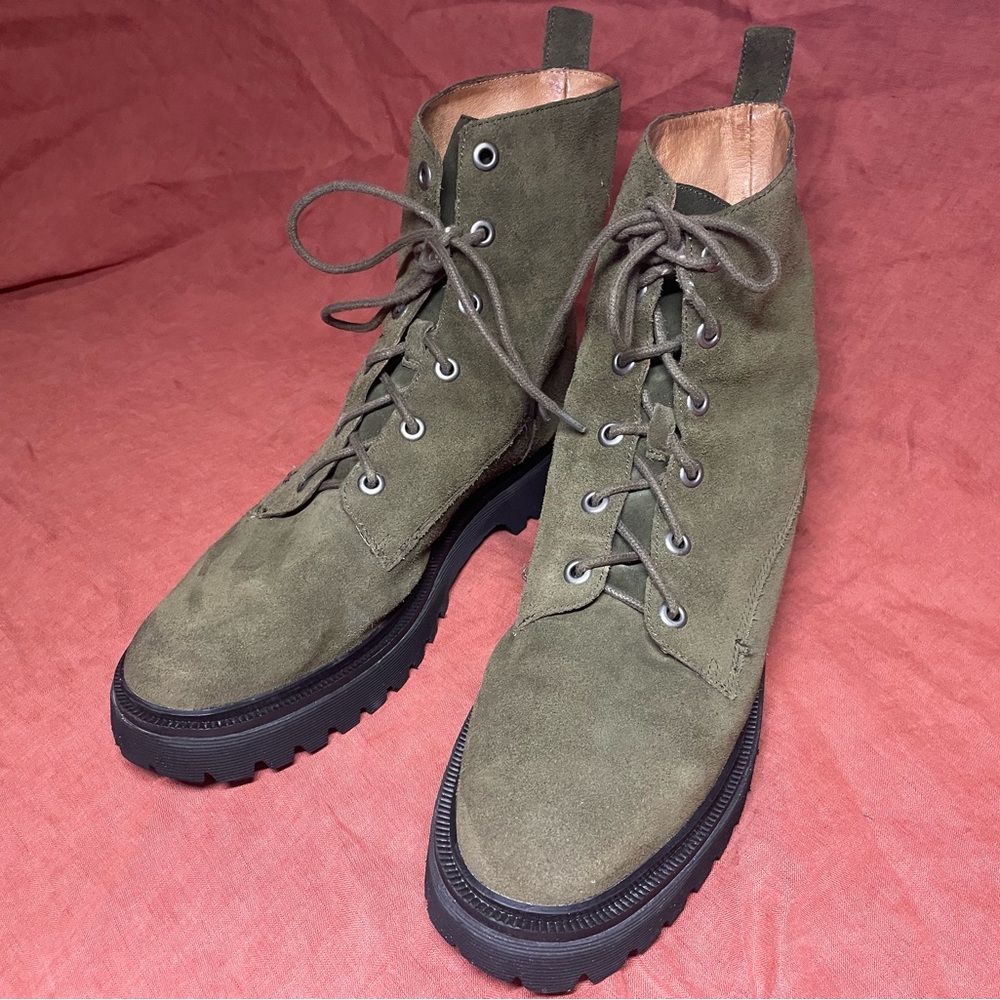Madewell Rayna Lace-up Olive Suede Boots